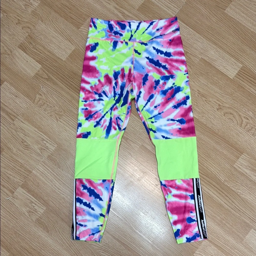 Justice Girls XL Tie Dye Leggings Neon Pink Blue Green Athleisure